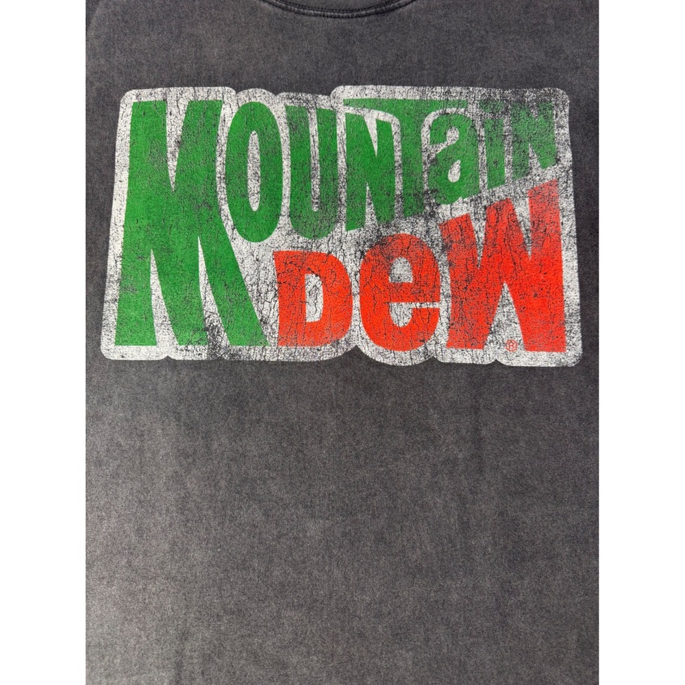 Mountain Dew Do the Dew Graphic Heavy Weight T-Shirt Charcoal Gray Acid Wash XL